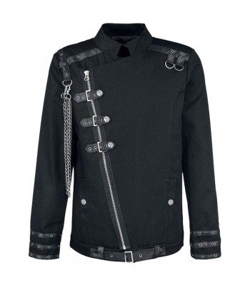 Men Gothic Shirt Black With Chain Shirt For Sale